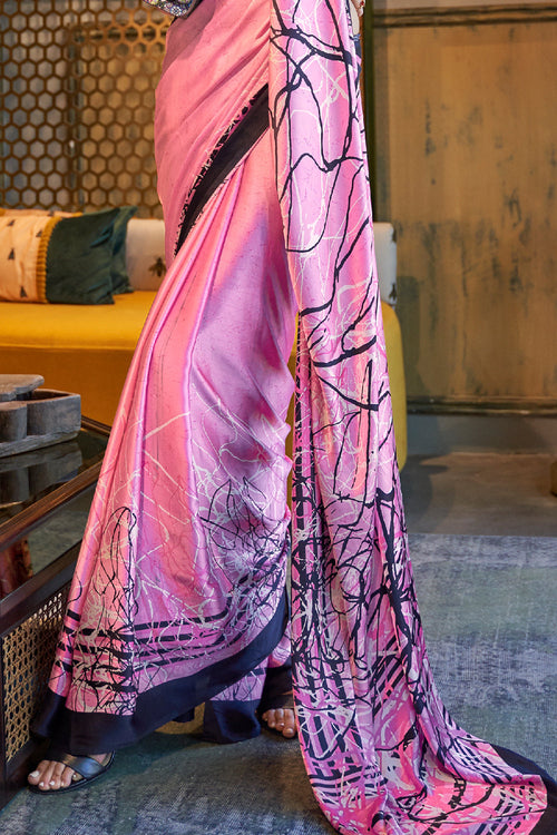 Taffy Pink Satin Silk Saree
