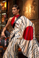 Red And Off White Satin Silk Saree