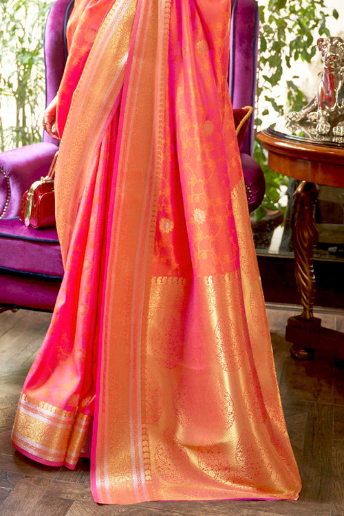 Coral Pink Kanjivaram Saree