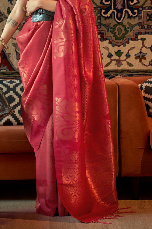 Carmine Red Kanjivaram Silk saree