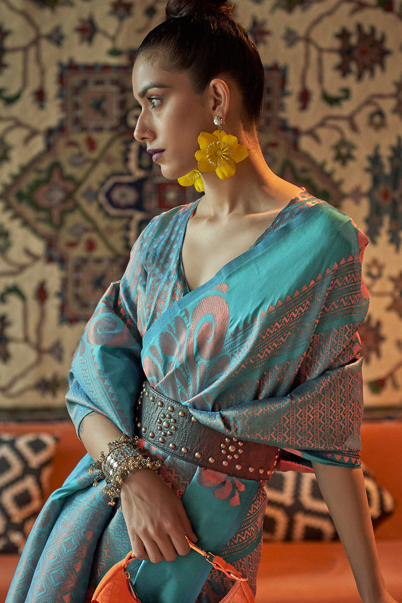 Sapphire Blue Kanjivaram Silk saree