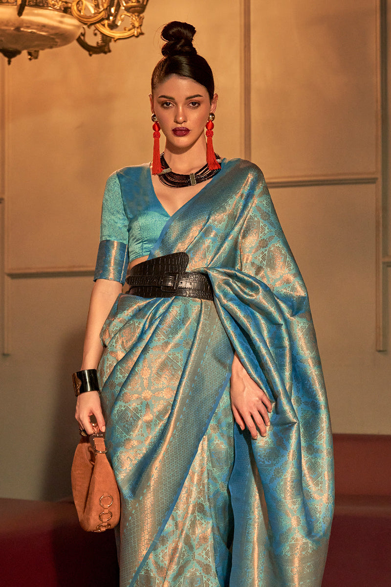 Teal Blue Kanjivaram Silk saree