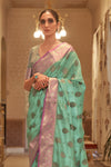 Aqua Blue Cotton Saree