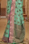 Aqua Blue Cotton Saree