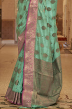 Aqua Blue Cotton Saree