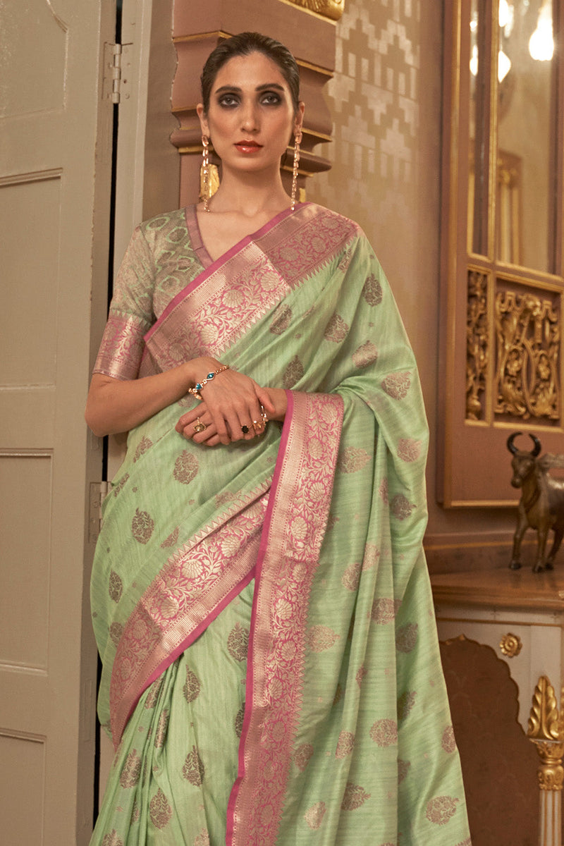 Pastel Green Cotton Saree