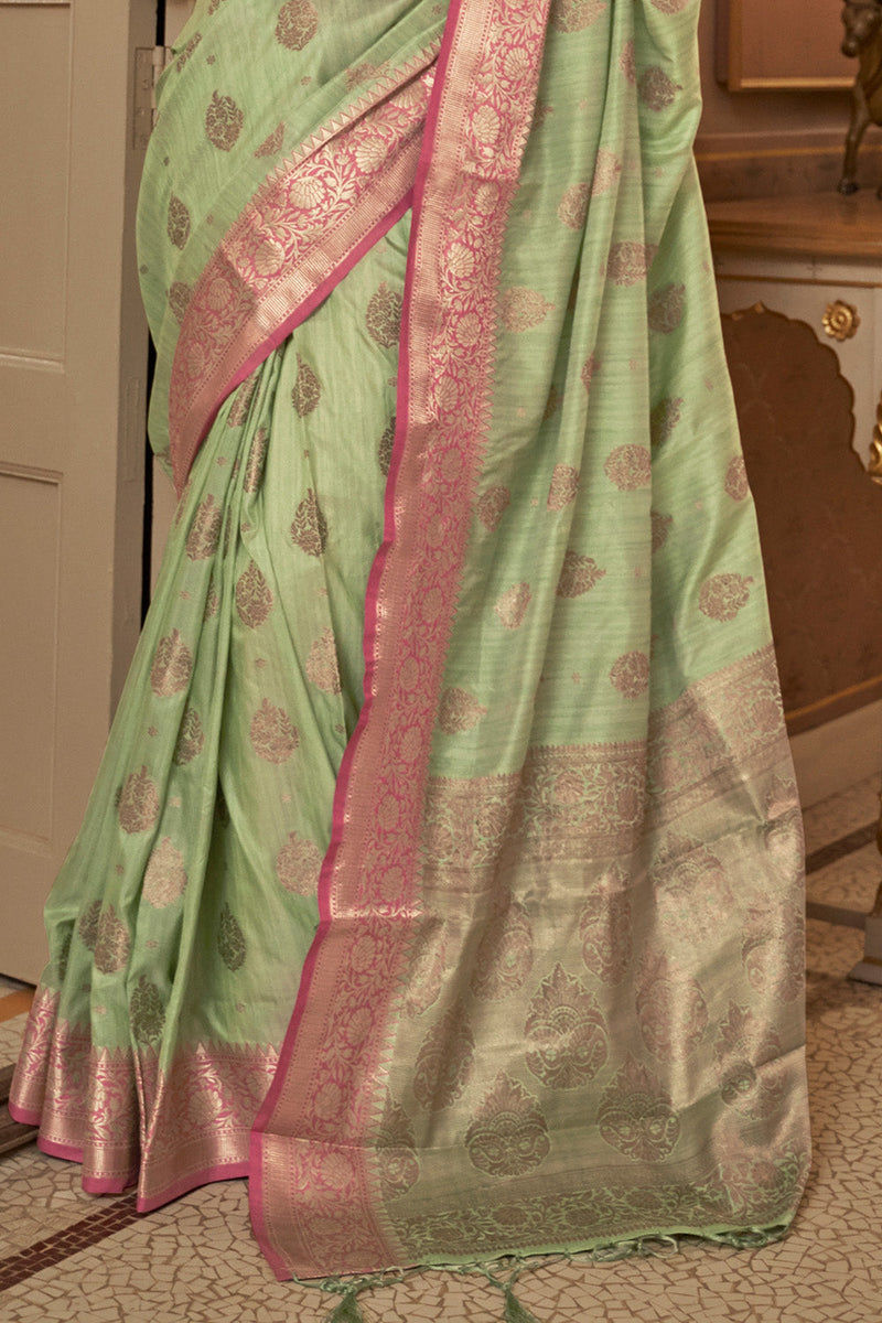 Pastel Green Cotton Saree