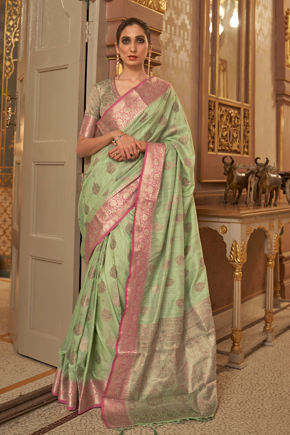 Pastel Green Cotton Saree