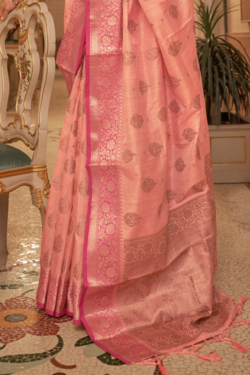 French Pink Cotton Saree