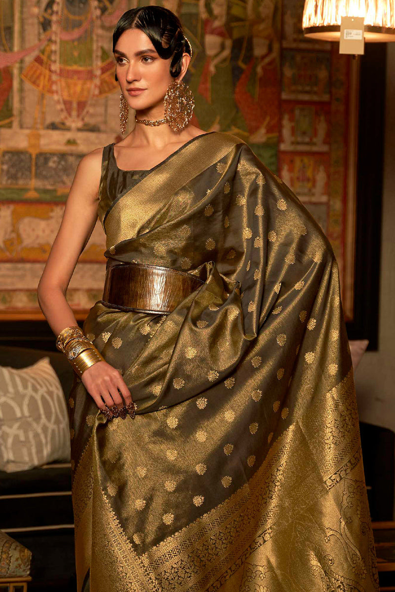 Jet Black Banarasi Saree