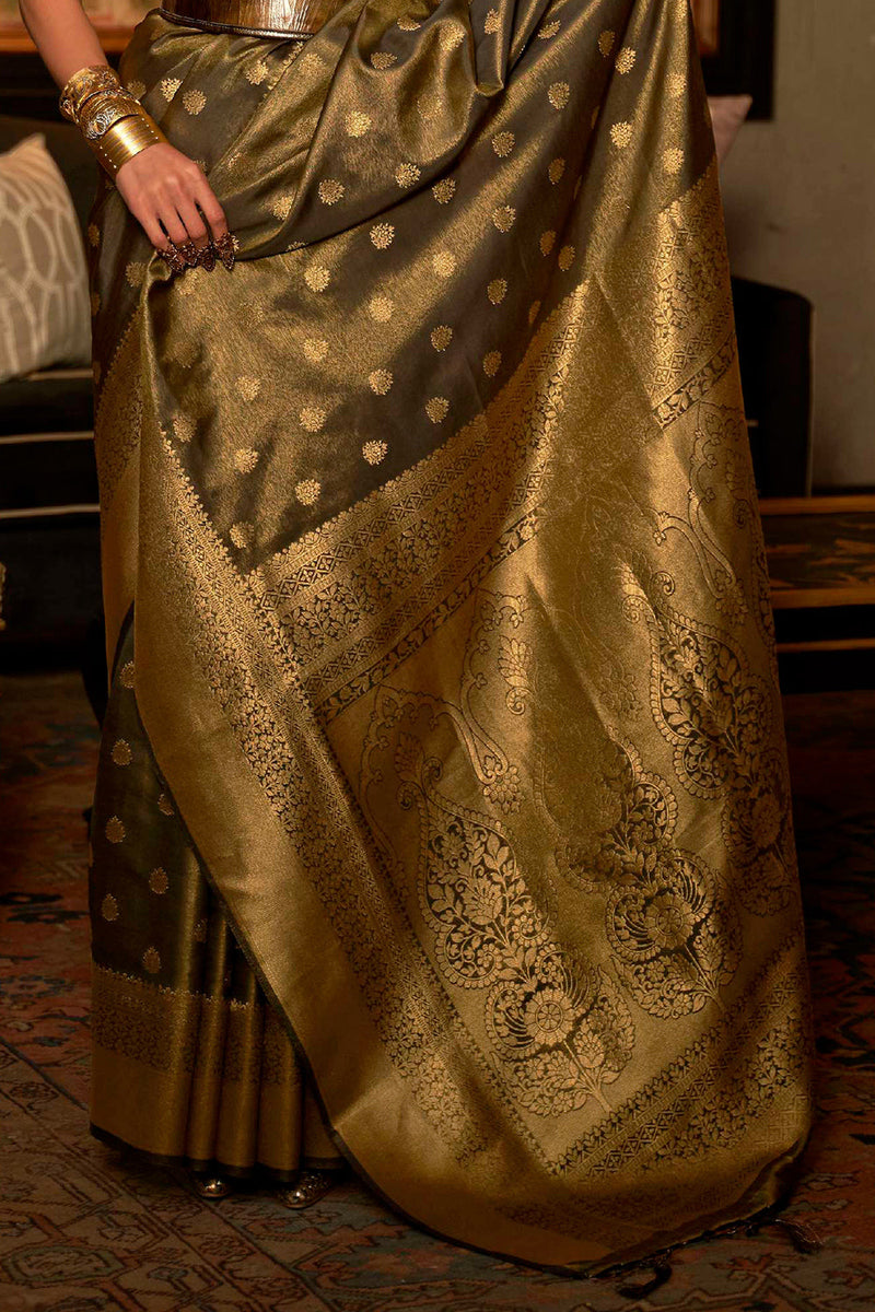 Jet Black Banarasi Saree