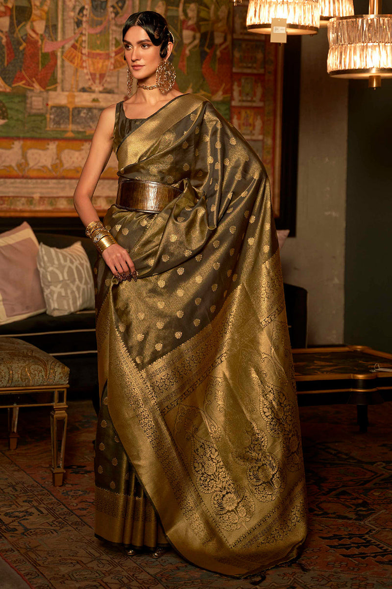 Jet Black Banarasi Saree