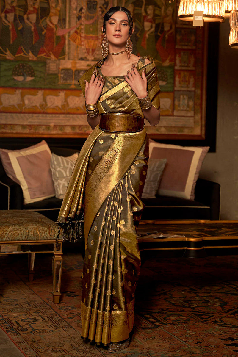 Jet Black Banarasi Saree