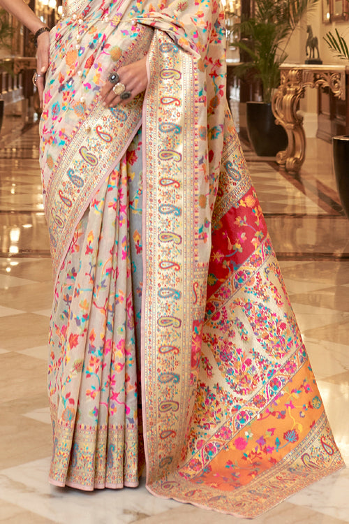 Cosmic White Pashmina Saree