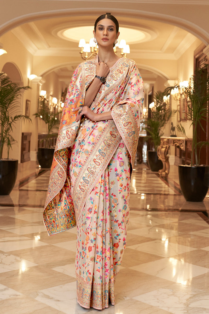 Cosmic White Pashmina Saree