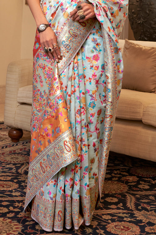 Columbia Blue Pashmina Saree