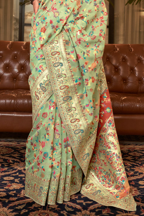 Pista Green Pashmina Saree