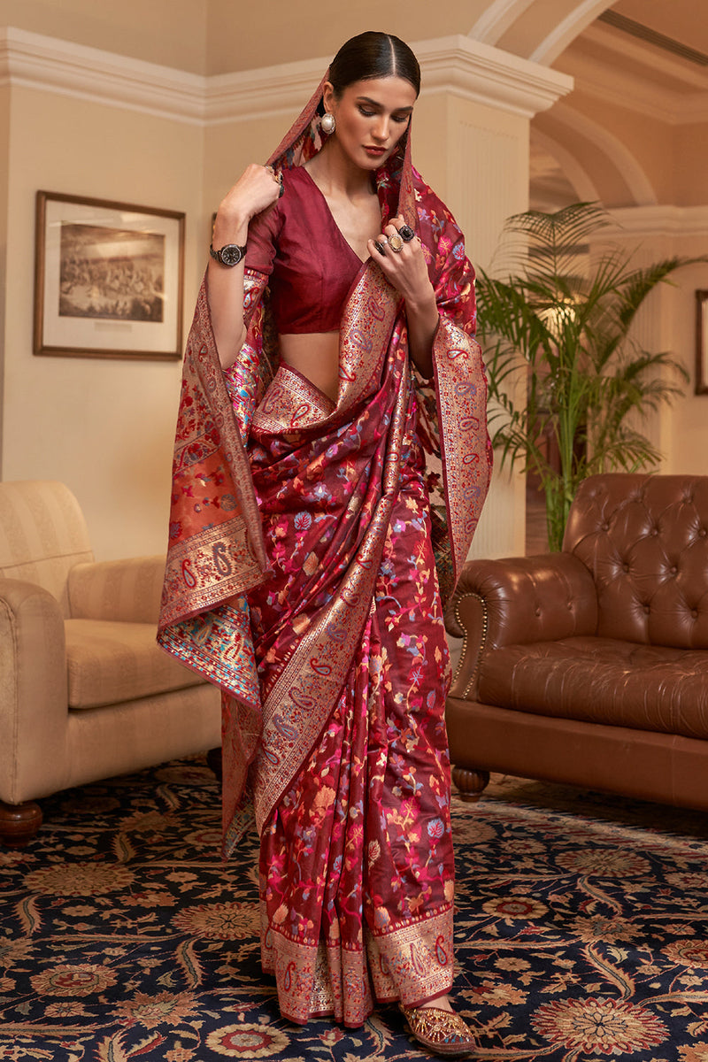 Ruby red Pashmina Saree