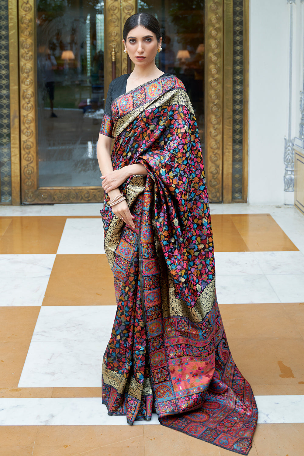 Pitch Black Pashmina Saree