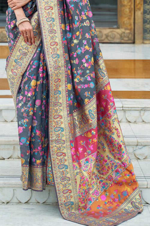 Space Blue Pashmina Saree