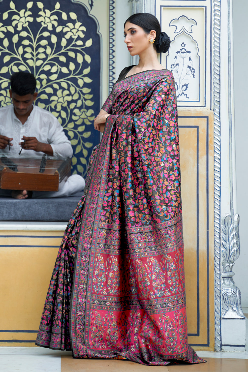 Ebony Black Pashmina Saree