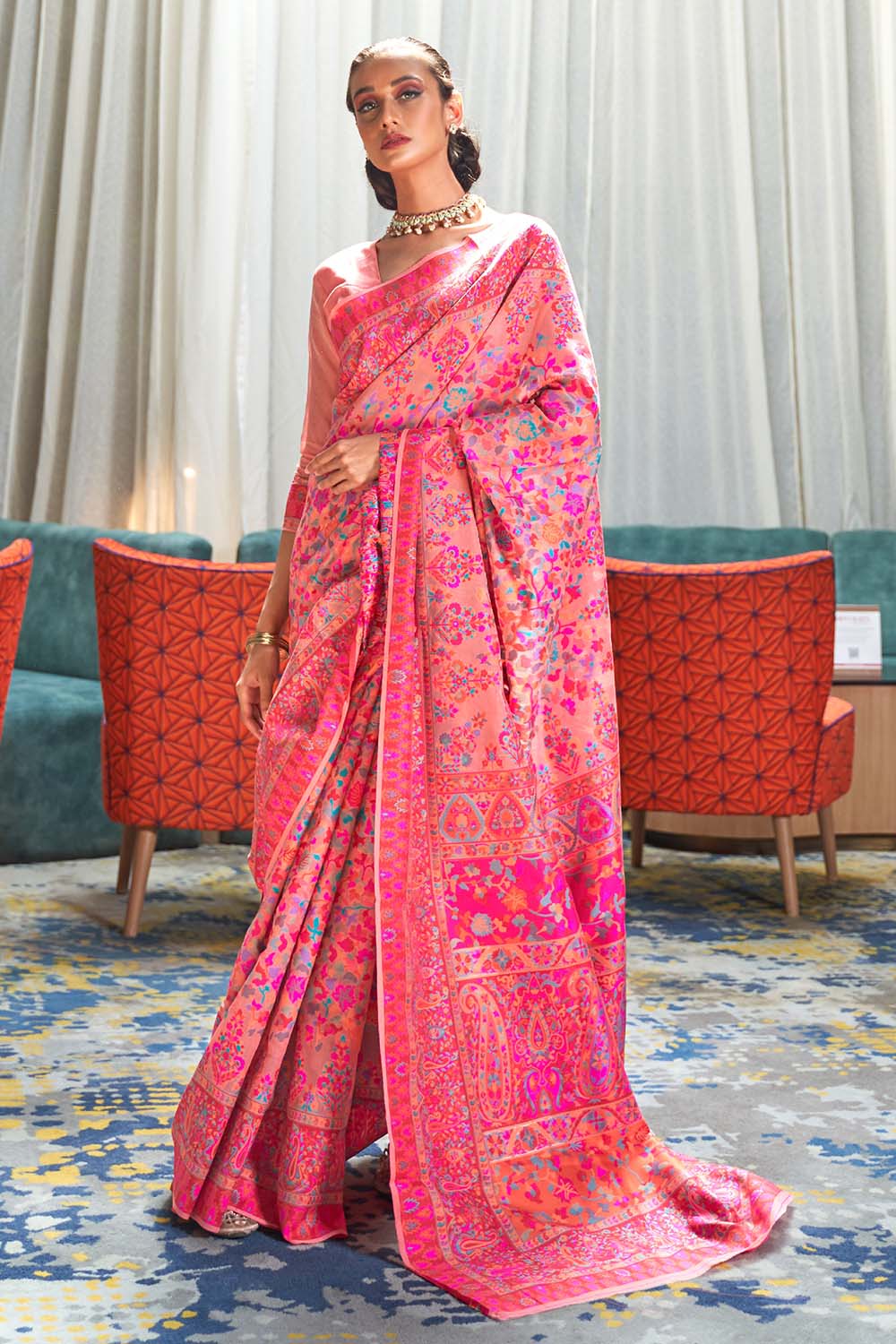 Cherry Pink Pashmina Saree