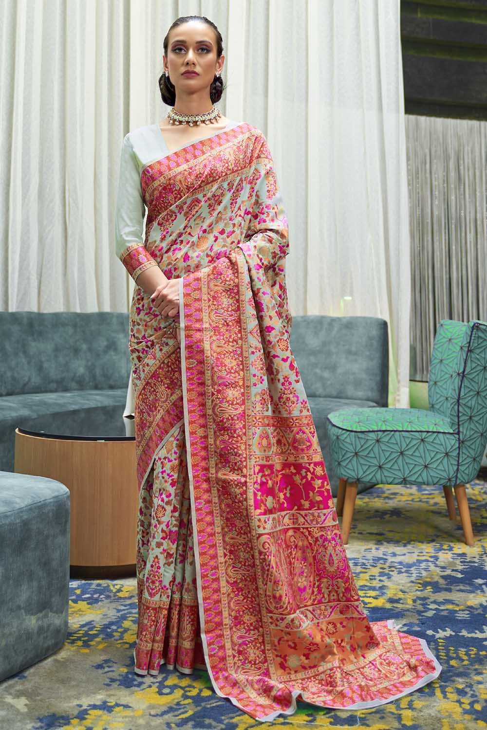 Pale Green Pashmina Saree