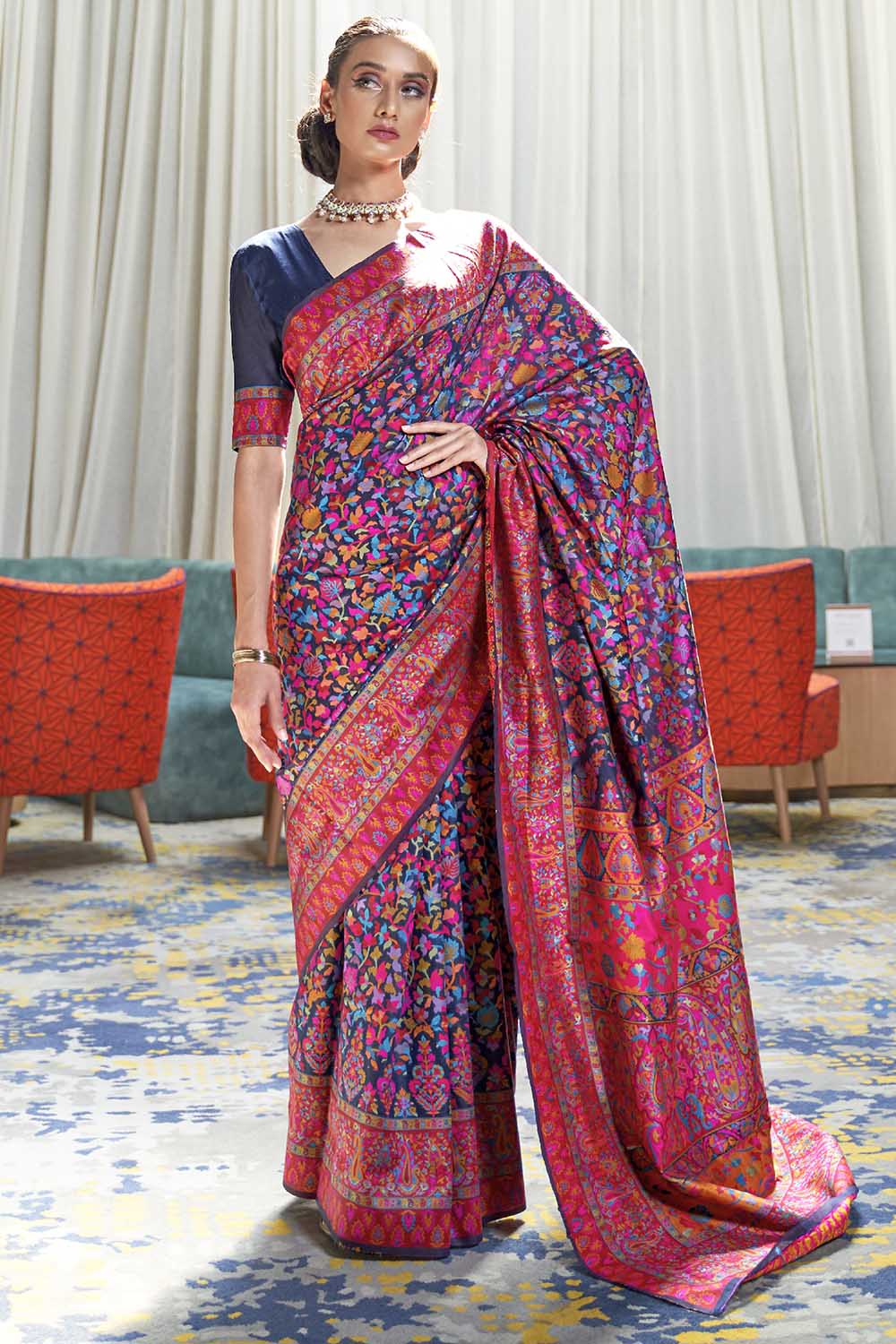Sable Blue Pashmina Saree