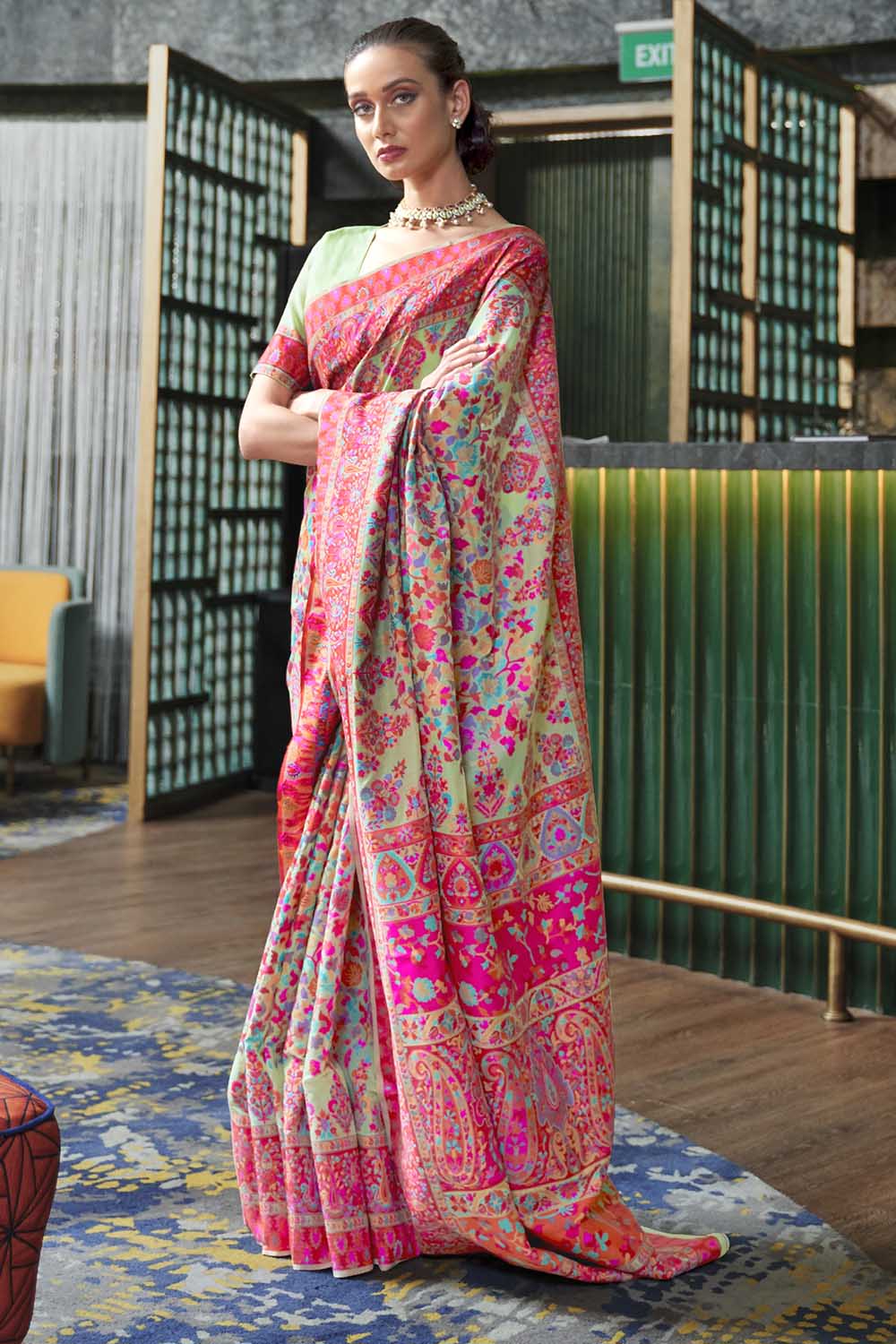 Tea Green Pashmina Saree