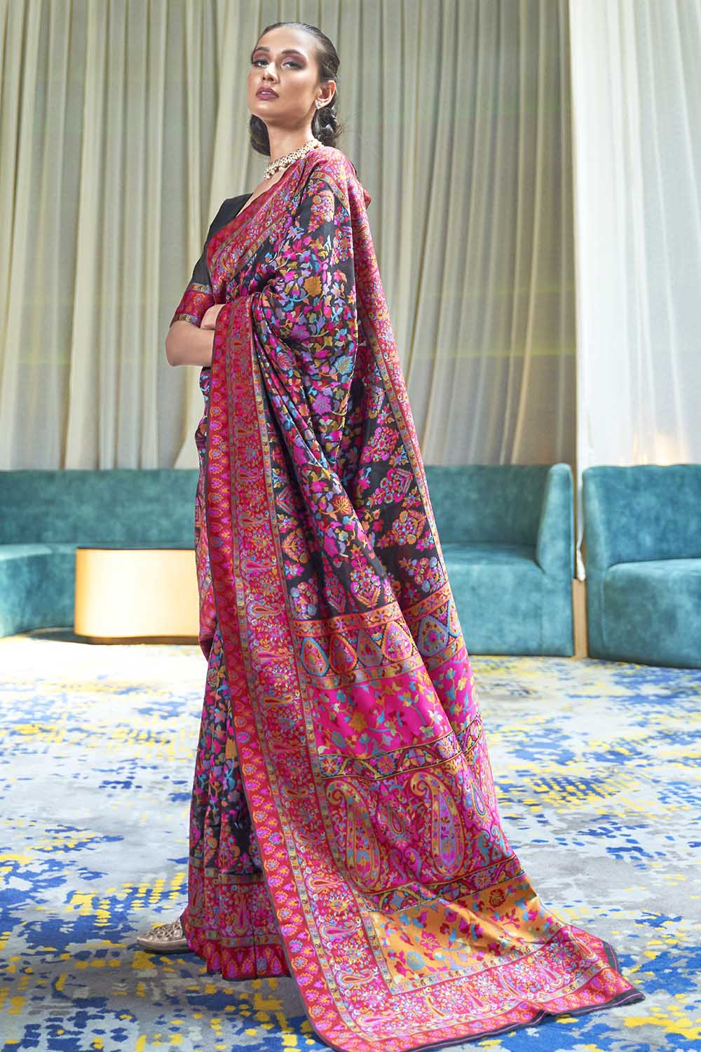 Ink Black Pashmina Saree