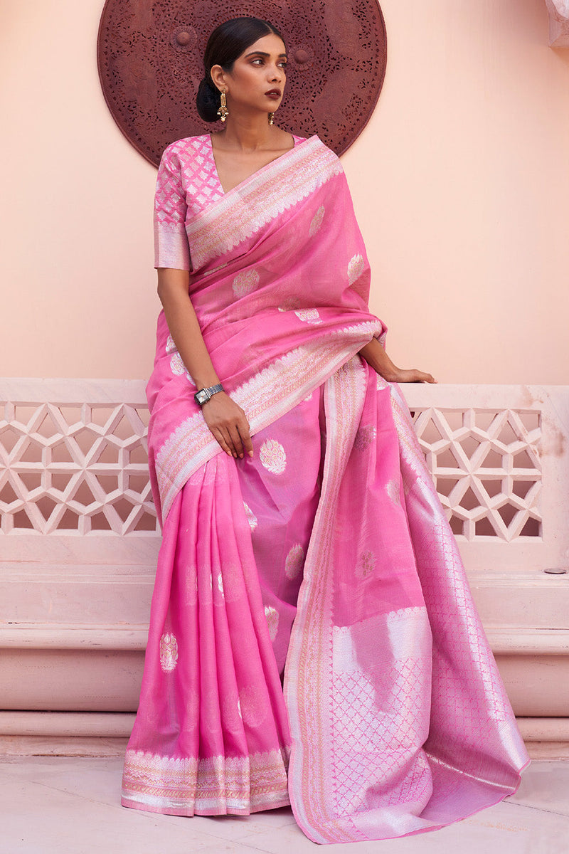 Blush Pink Linen Saree