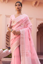 Rose Pink Linen Saree