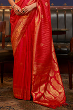 Candy Red Satin Silk Saree