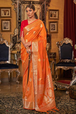 Fire Orange Silk Saree