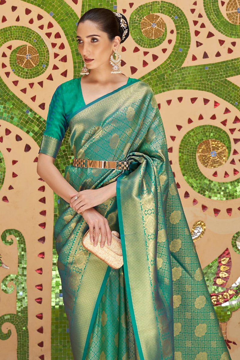 Pine Green Kanjivaram Saree