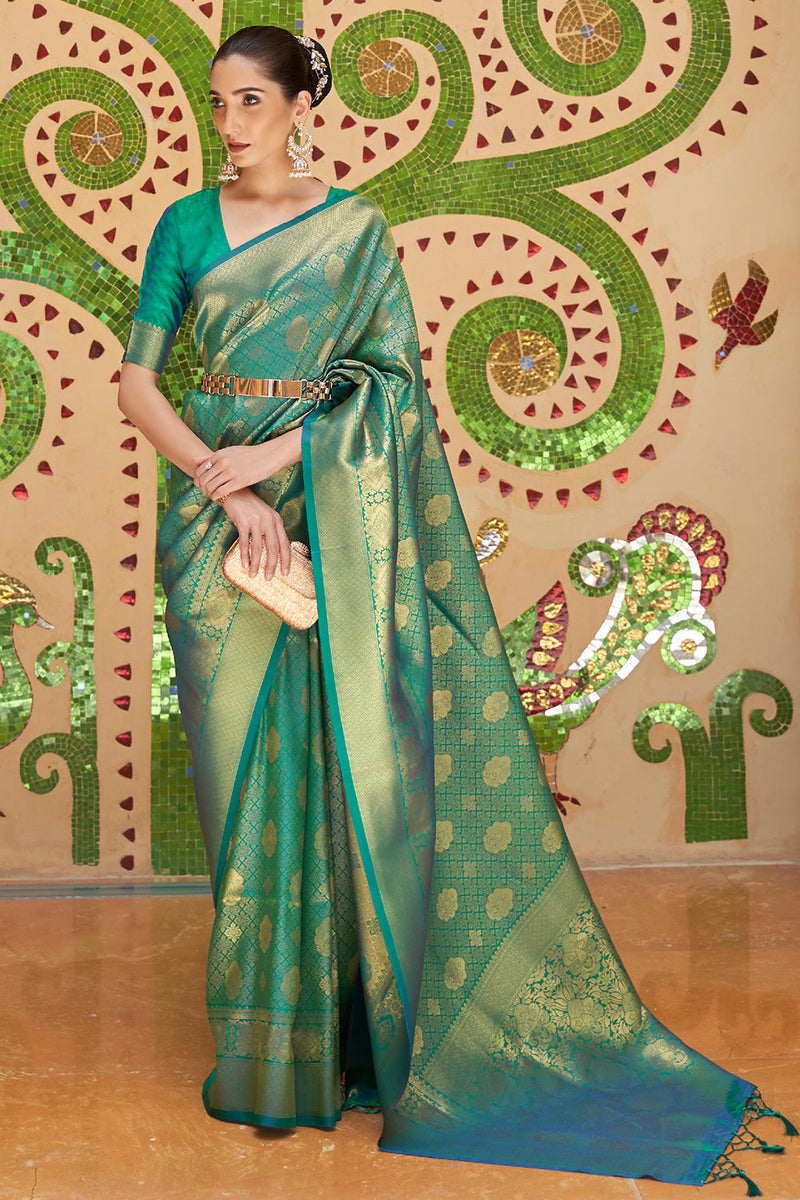 Pine Green Kanjivaram Saree