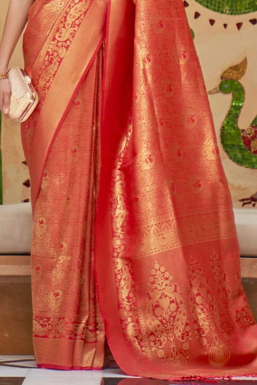 Candy Red Kanjivaram Saree