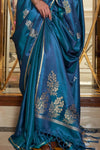 Prussian Blue Satin Silk Saree
