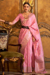 Taffy Pink Satin Saree