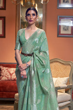 Teal Green Linen Saree