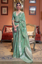 Teal Green Linen Saree