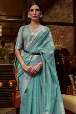 China Blue Linen Saree