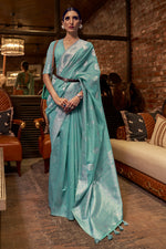 China Blue Linen Saree