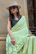 Pista Green Silk Printed Saree