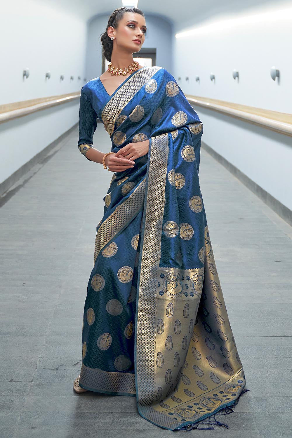 Yale Blue Banarasi Saree