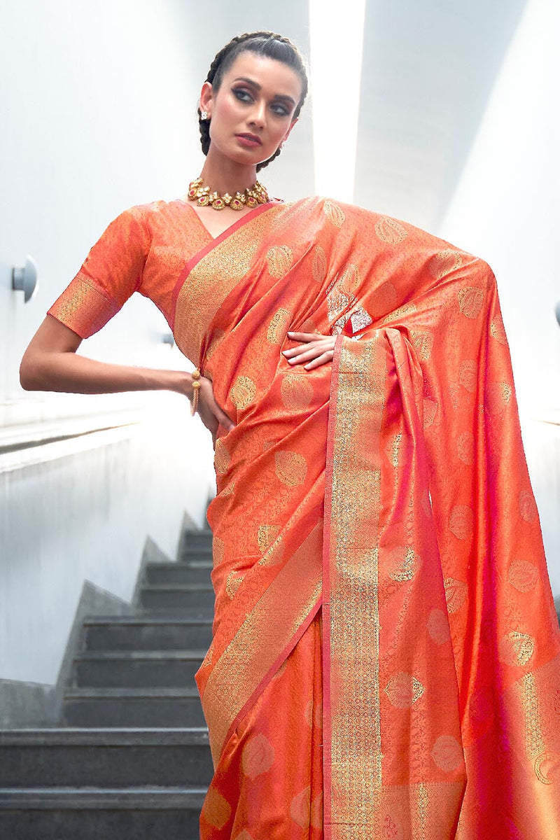 Flaming Orange Banarasi Saree