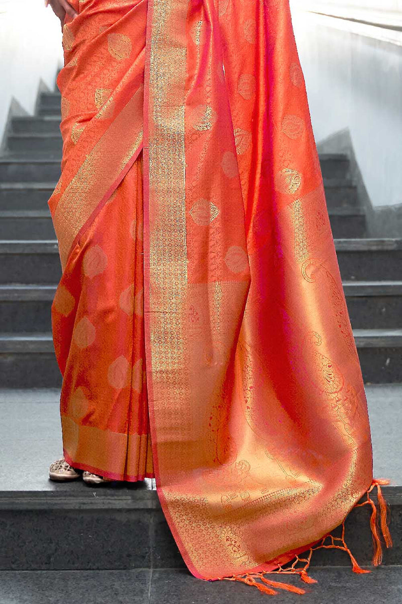 Flaming Orange Banarasi Saree