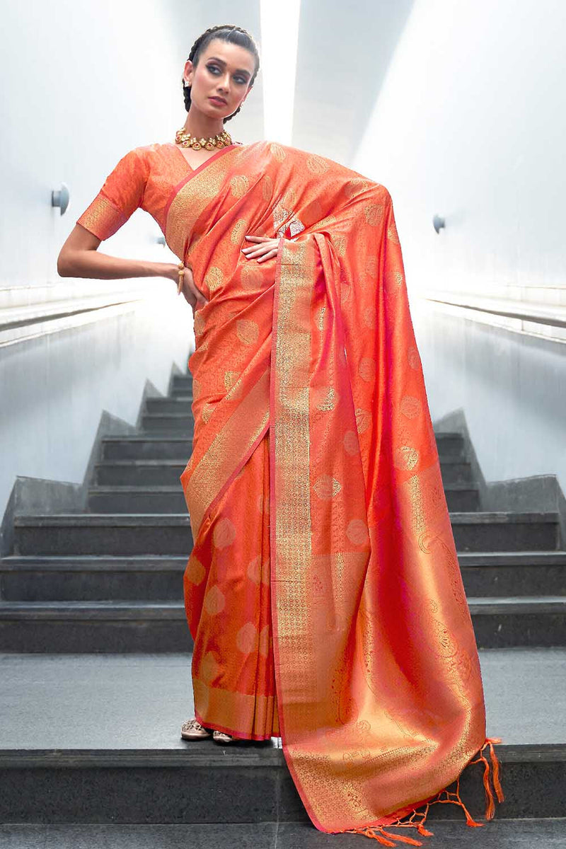 Flaming Orange Banarasi Saree