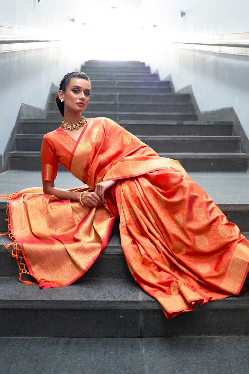 Flaming Orange Banarasi Saree