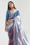 Steel Blue Satin Crepe Saree